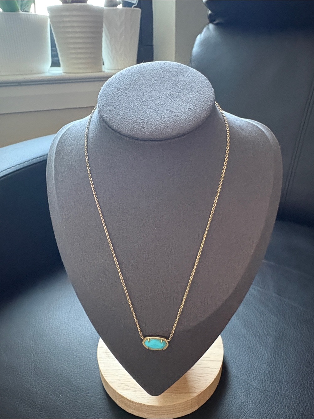 Gold Chain Necklace with Turquoise Pendant - Women Jewelry